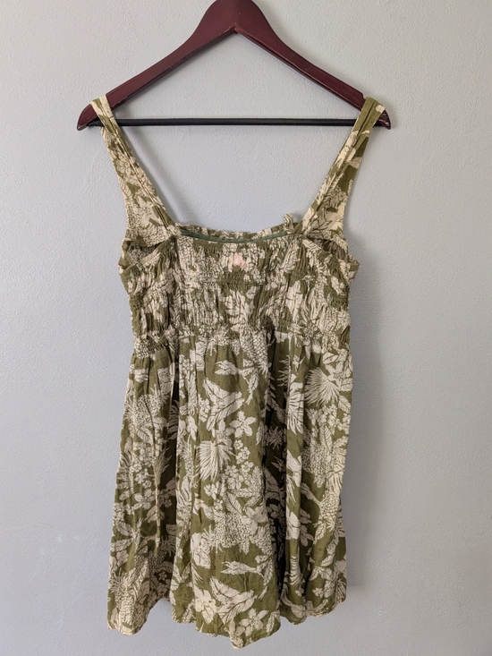 Free People Olive Green Patterned 100% Cotton Floral Tiered Sun Dress Size 10 - Picture 3 of 8